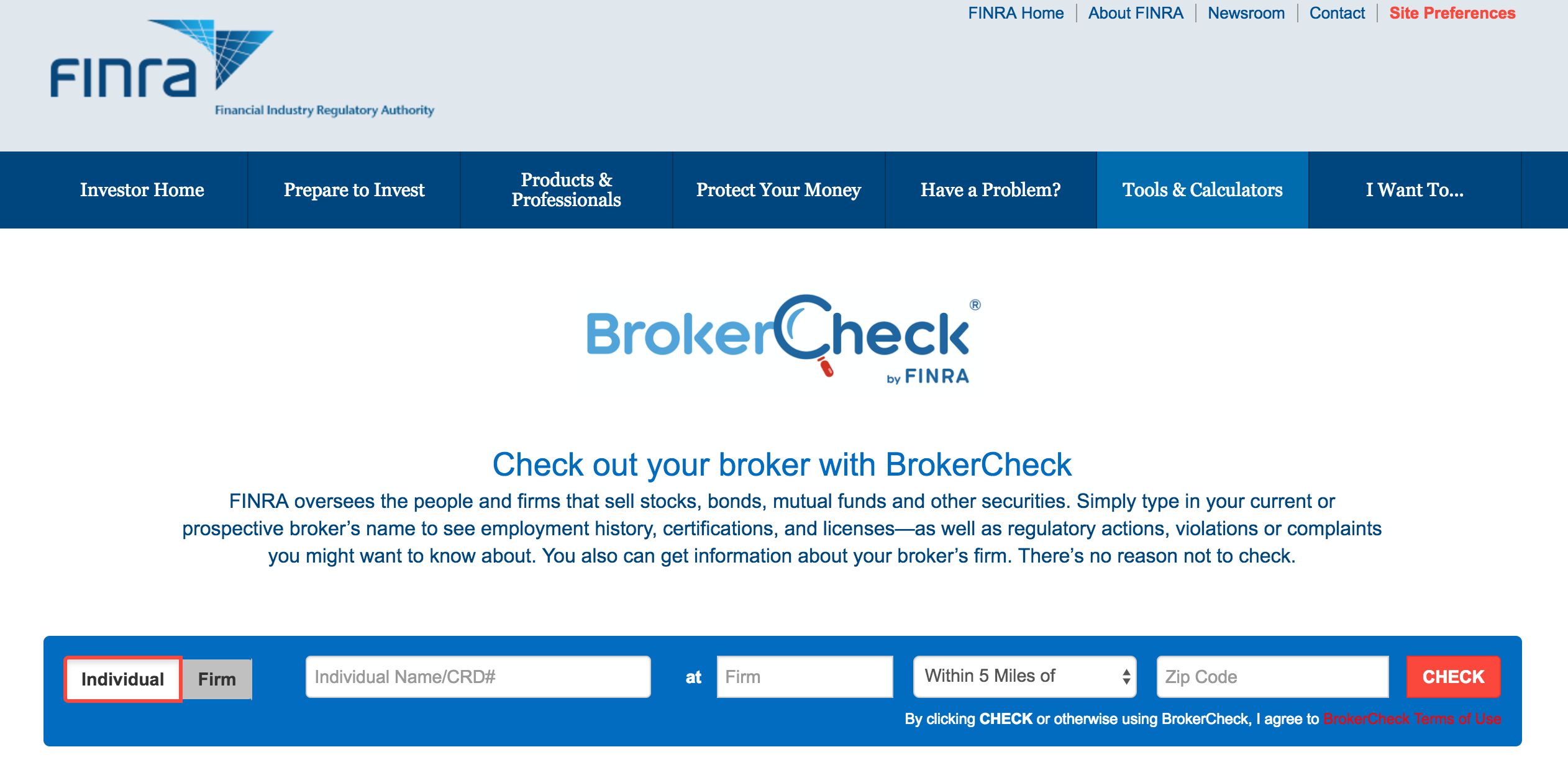 How do you use FINRA BrokerCheck?